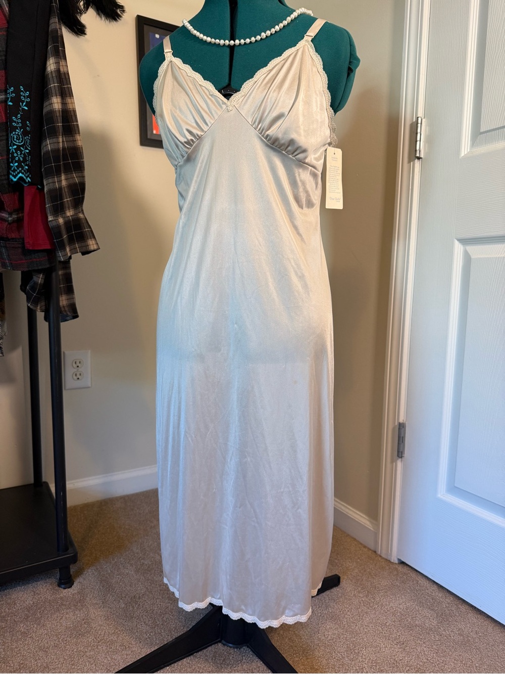 Silky Lace-Trim Slip Dress in Light Ivory